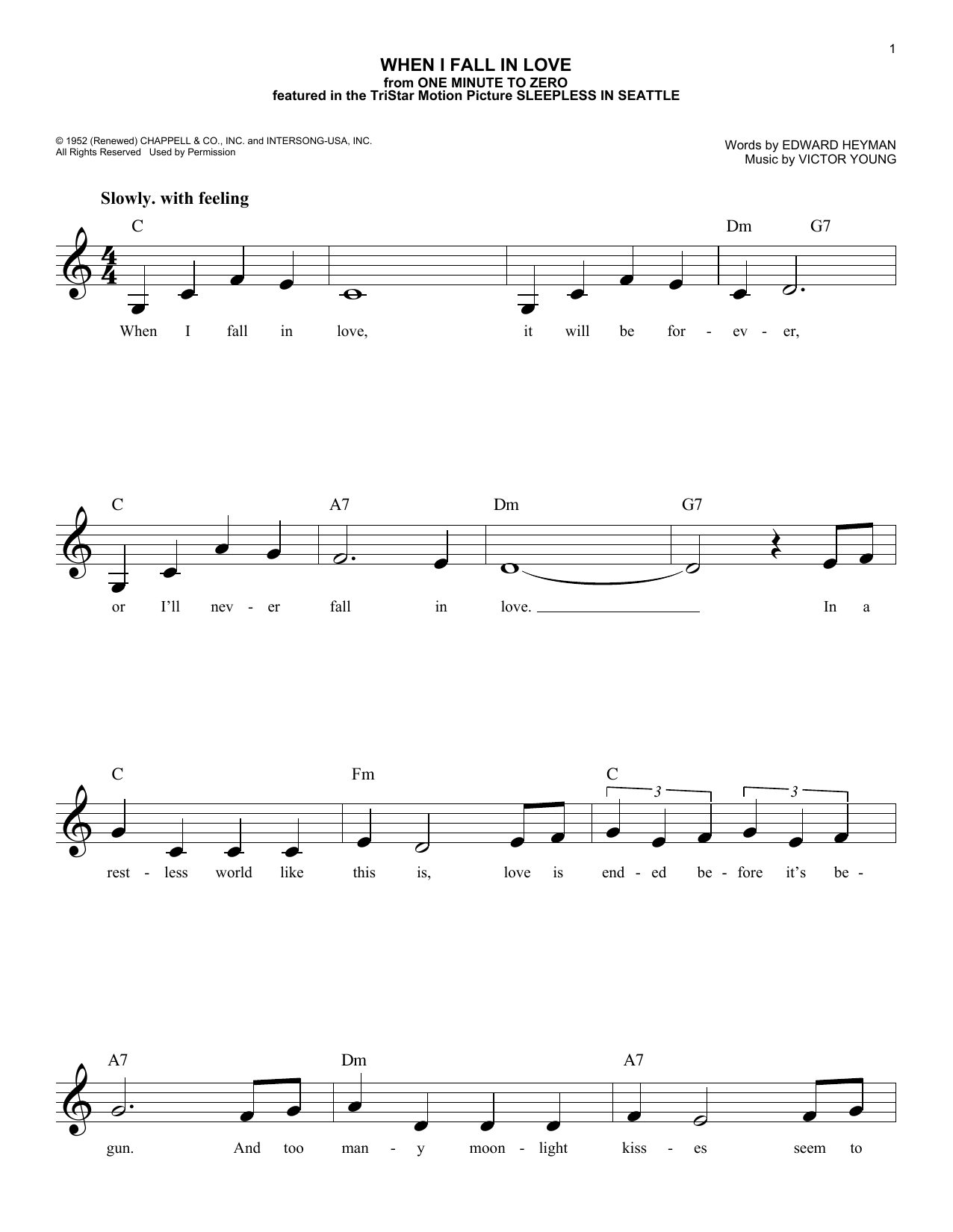 Nat King Cole When I Fall In Love Sheet Music