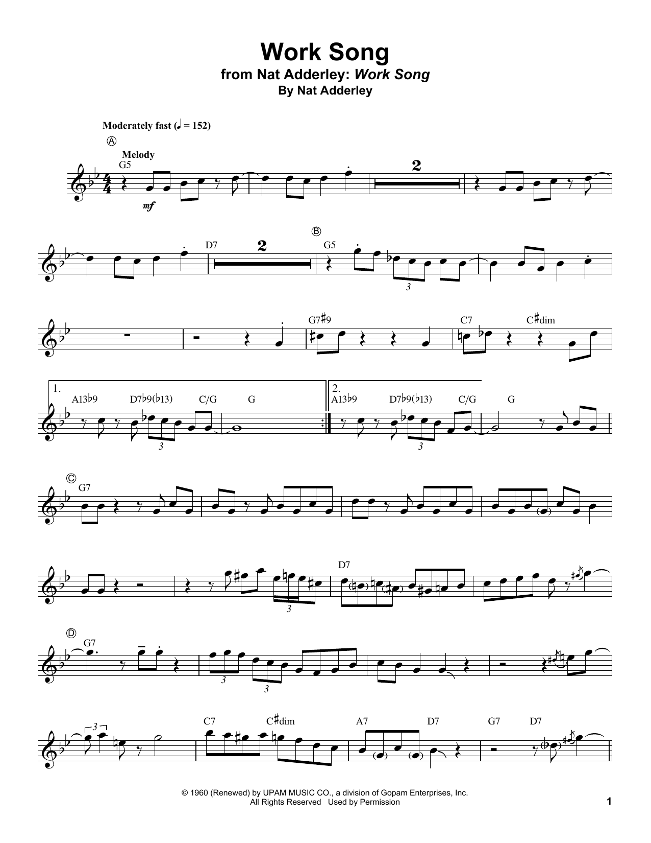 Nat Adderley Work Song Sheet Music