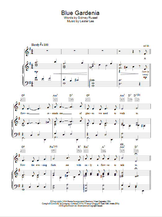Nat King Cole Blue Gardenia Sheet Music