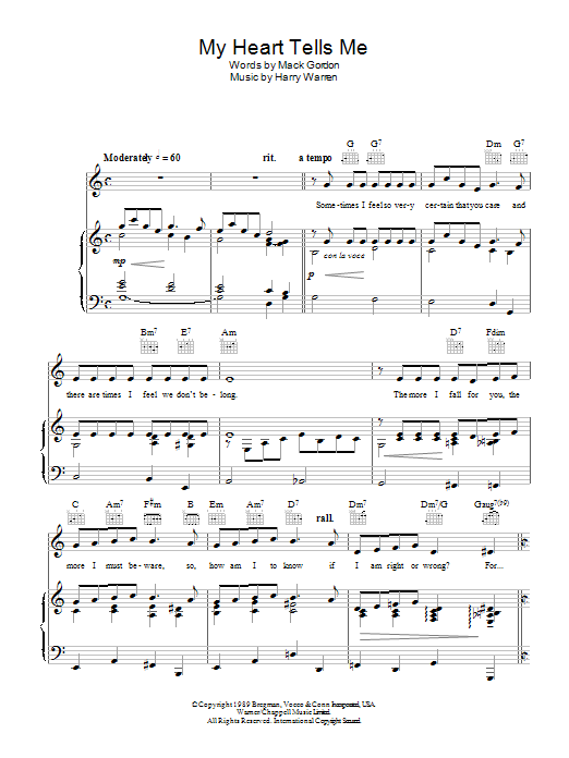 Nat King Cole My Heart Tells Me Sheet Music