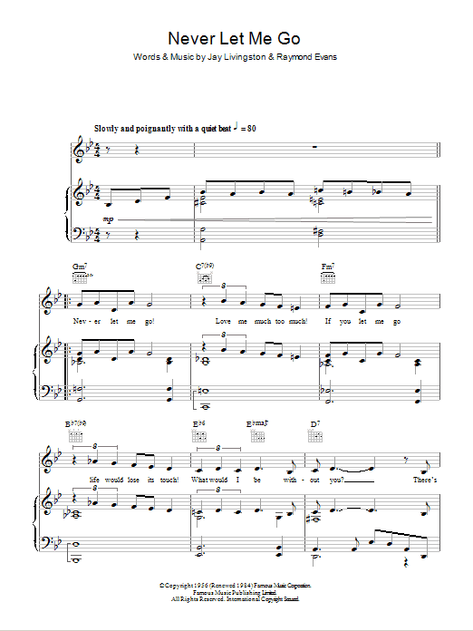 Nat King Cole Never Let Me Go Sheet Music