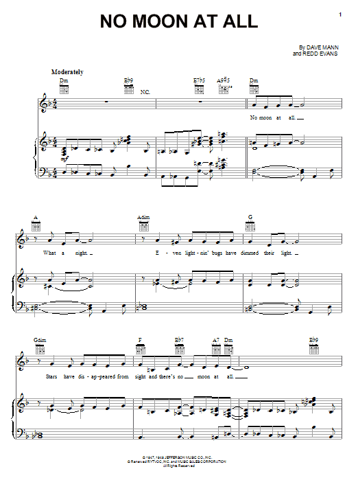 Nat King Cole No Moon At All Sheet Music