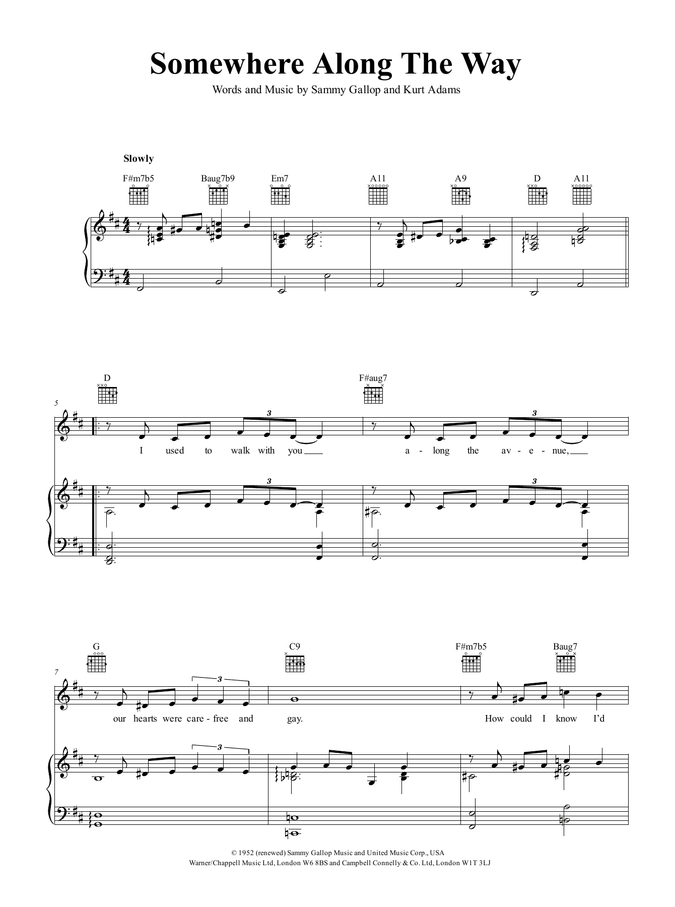Nat King Cole Somewhere Along The Way Sheet Music