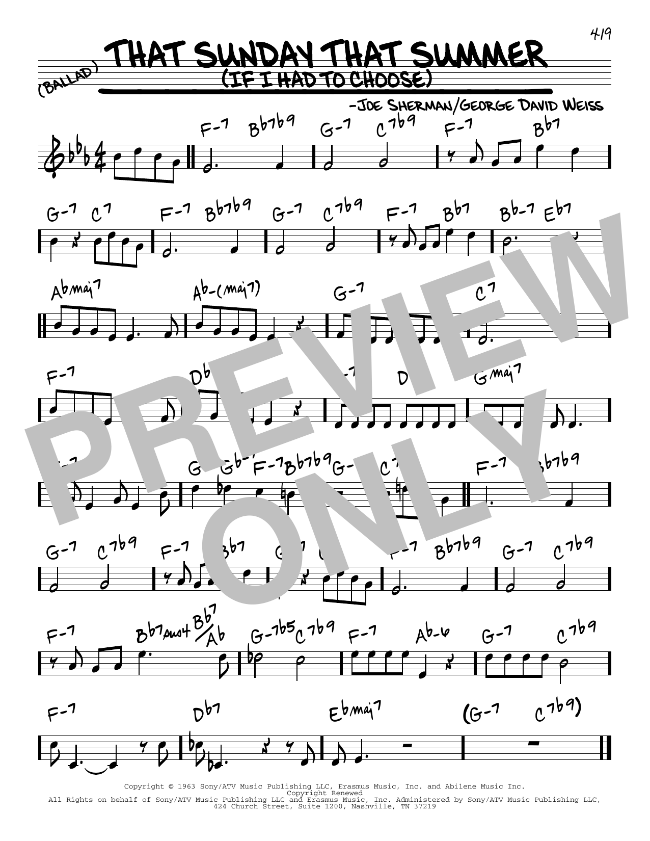 Nat King Cole That Sunday That Summer (If I Had To Choose) Sheet Music