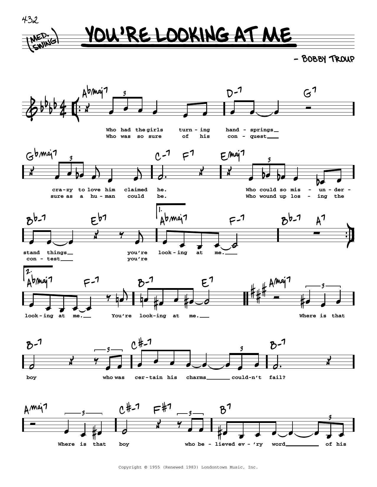 Nat King Cole You're Looking At Me (Low Voice) Sheet Music