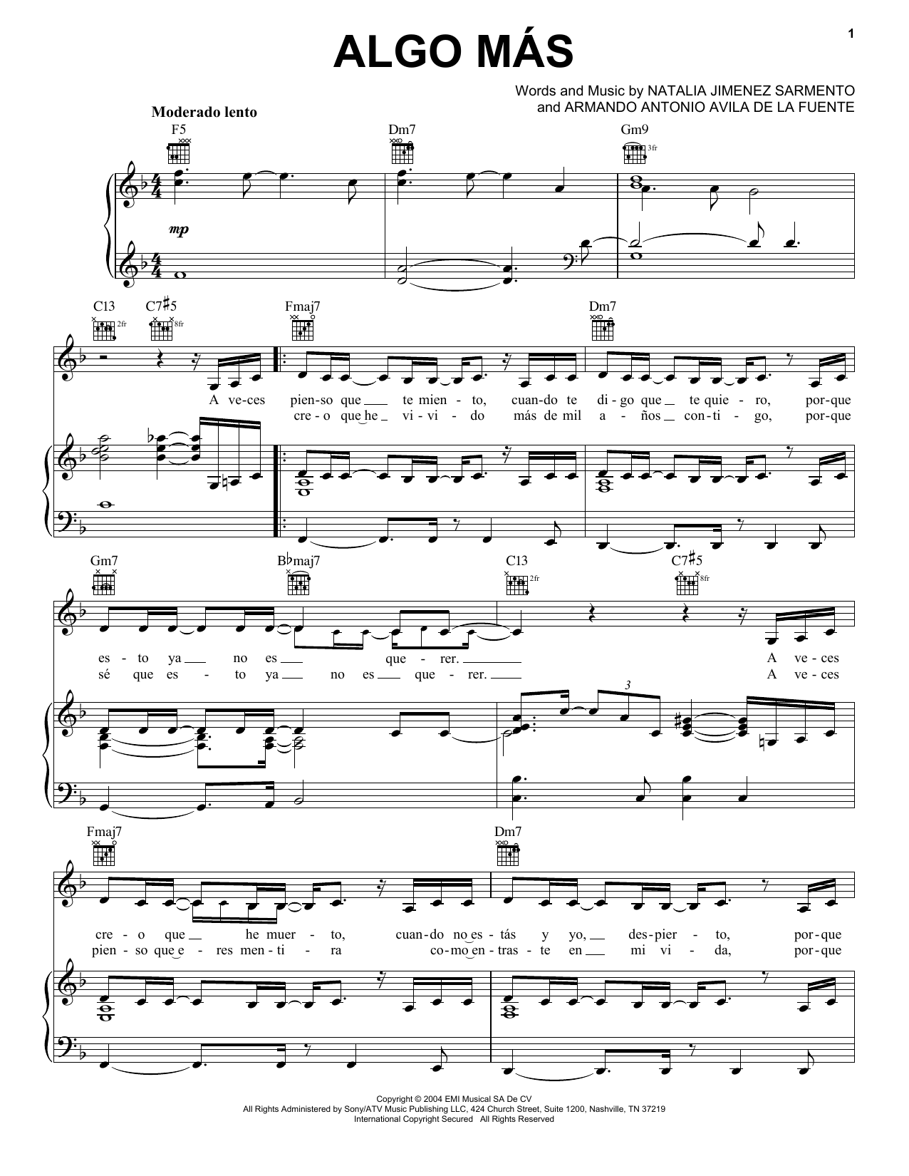Natalia Jimenez Sarmiento Algo Mas Sheet Music