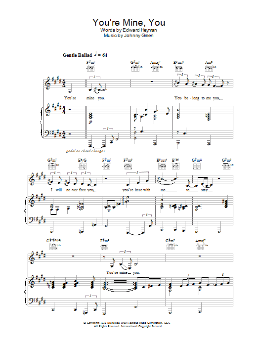 Natalie Cole You're Mine, You Sheet Music