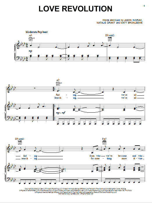 Natalie Grant Love Revolution Sheet Music