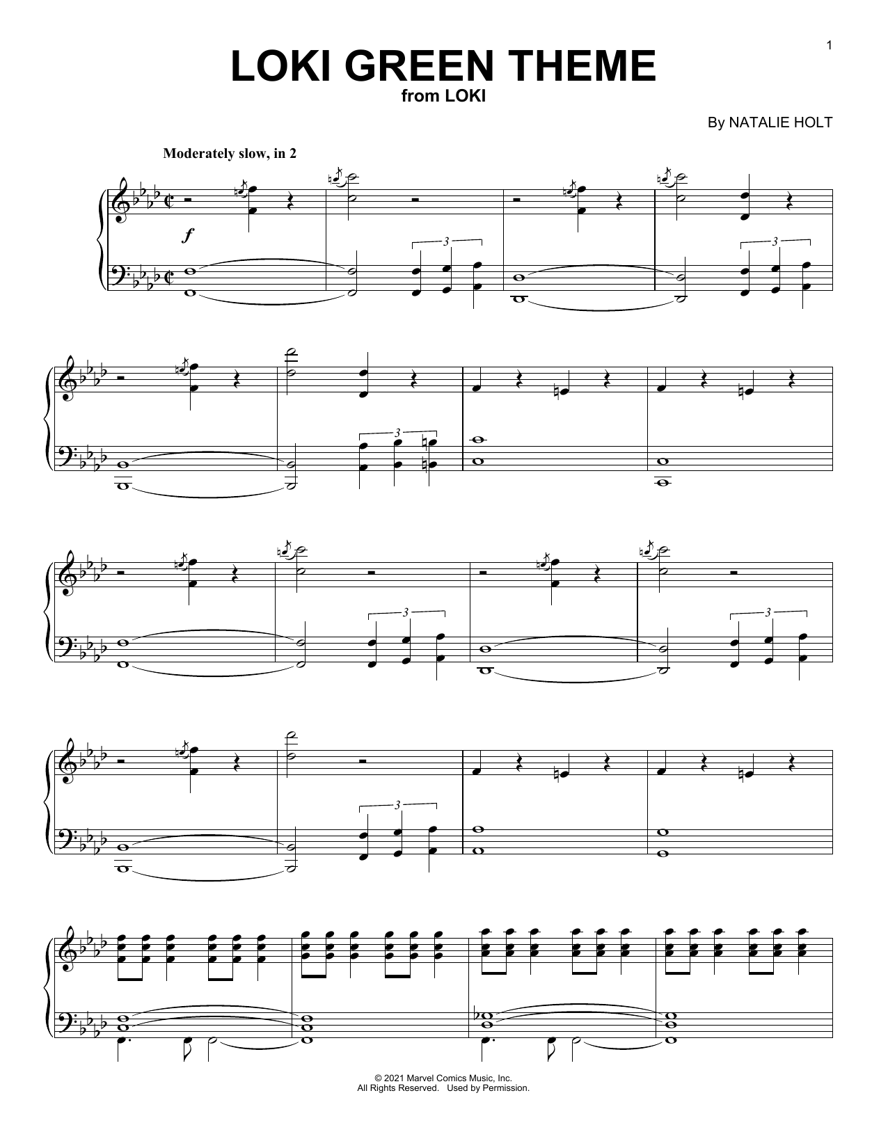 NATALIE HOLT Loki Green Theme (from Loki) Sheet Music