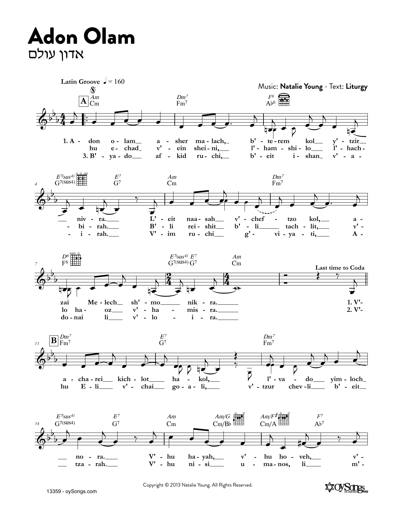 Natalie Young Adon Olam Sheet Music
