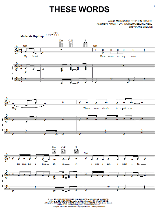 Natasha Bedingfield These Words Sheet Music