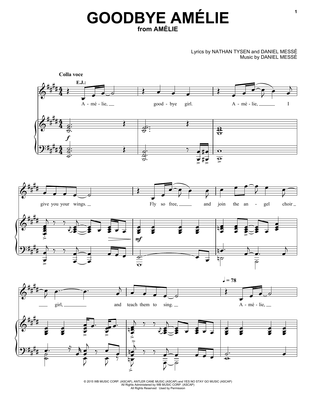 Nathan Tysen & Daniel Messé Goodbye Amelie (from Amélie The Musical) Sheet Music
