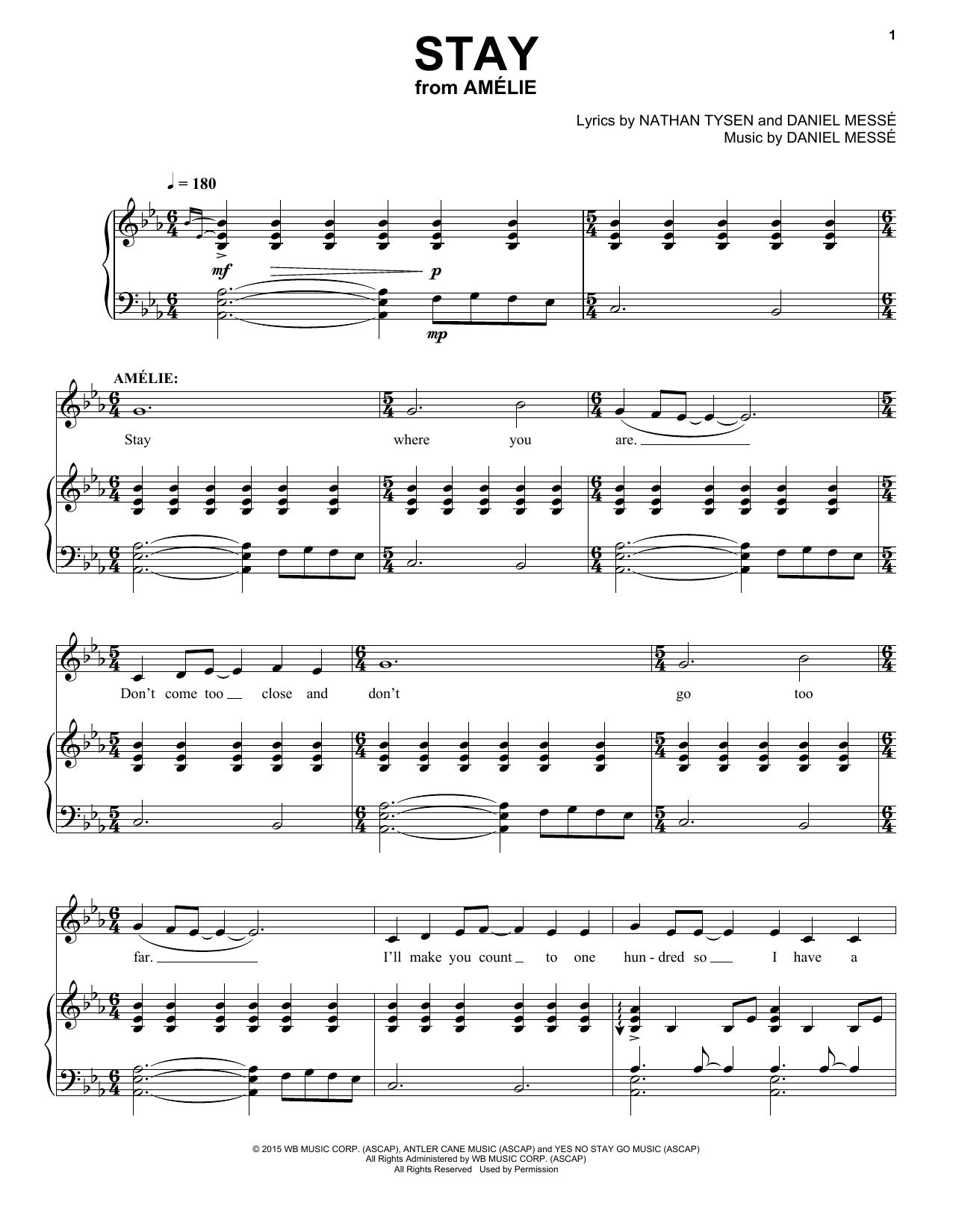 Nathan Tysen & Daniel Messé Stay (from Amélie The Musical) Sheet Music