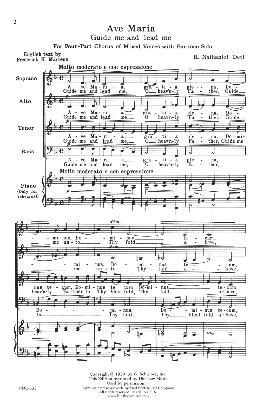 Nathaniel Dett Ave Maria Sheet Music