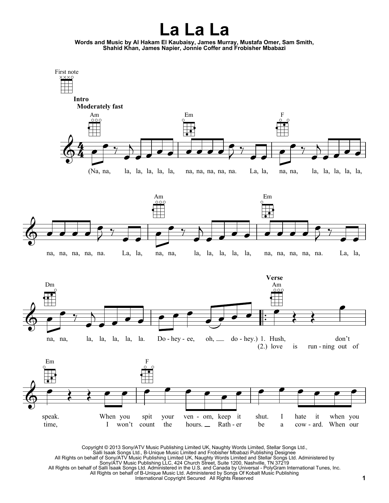 Naughty Boy feat. Sam Smith La La La Sheet Music