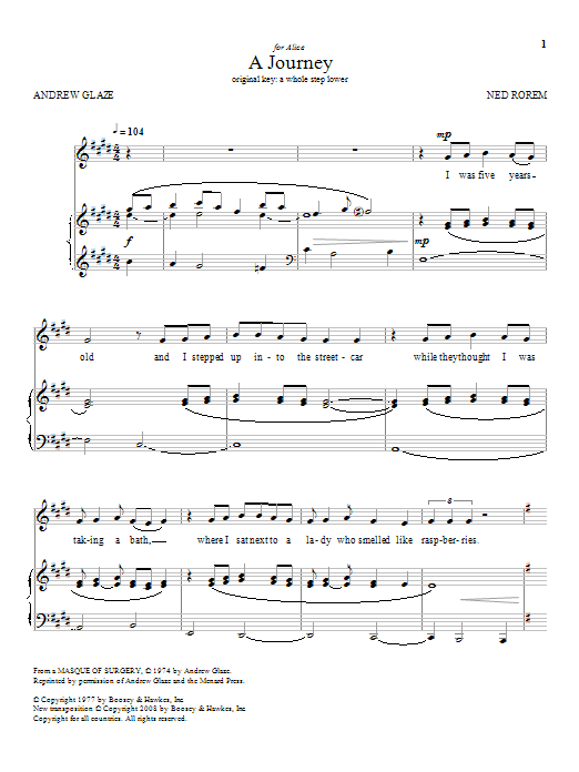 Ned Rorem A Journey Sheet Music