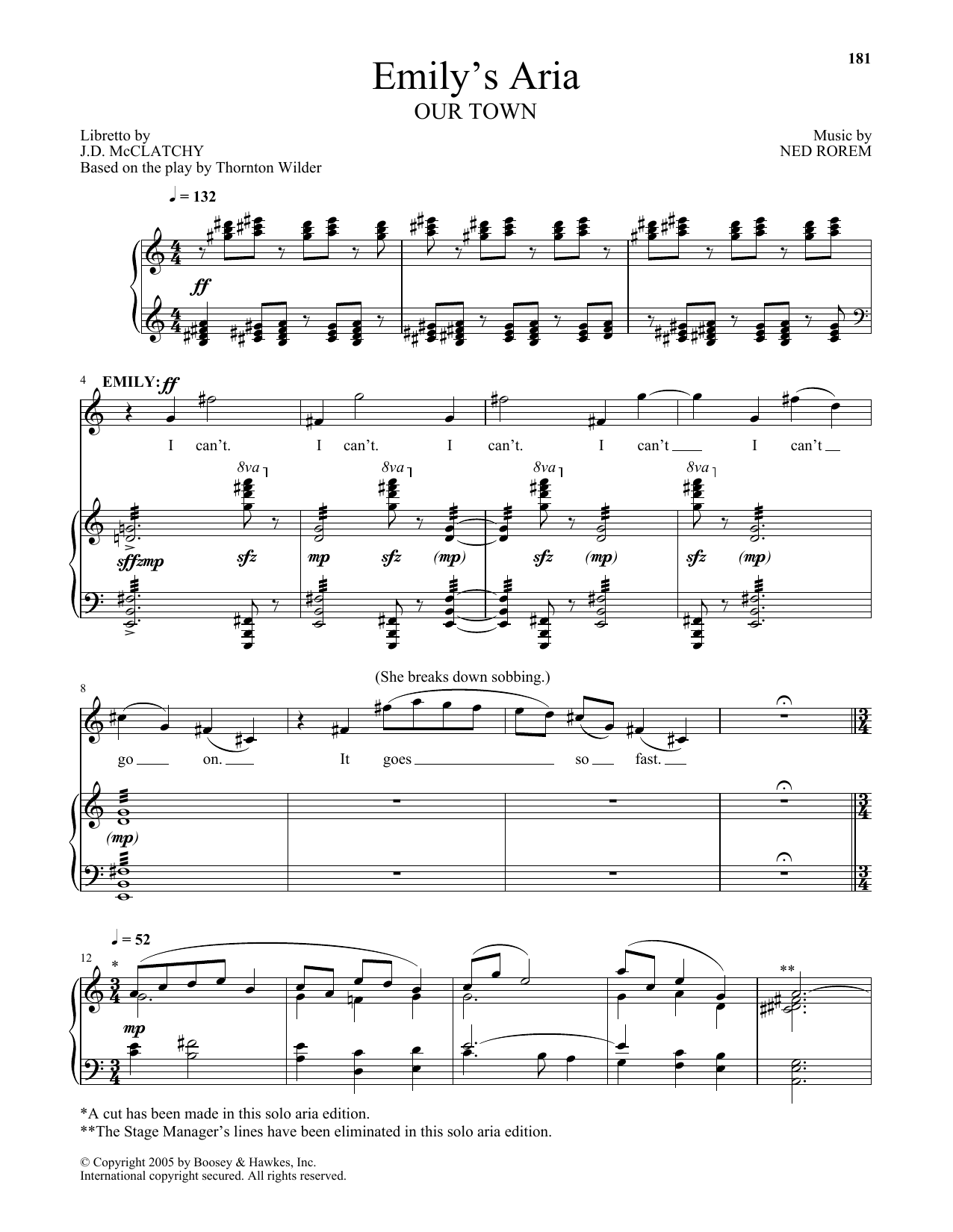 Ned Rorem Emily's Aria (from Our Town) Sheet Music