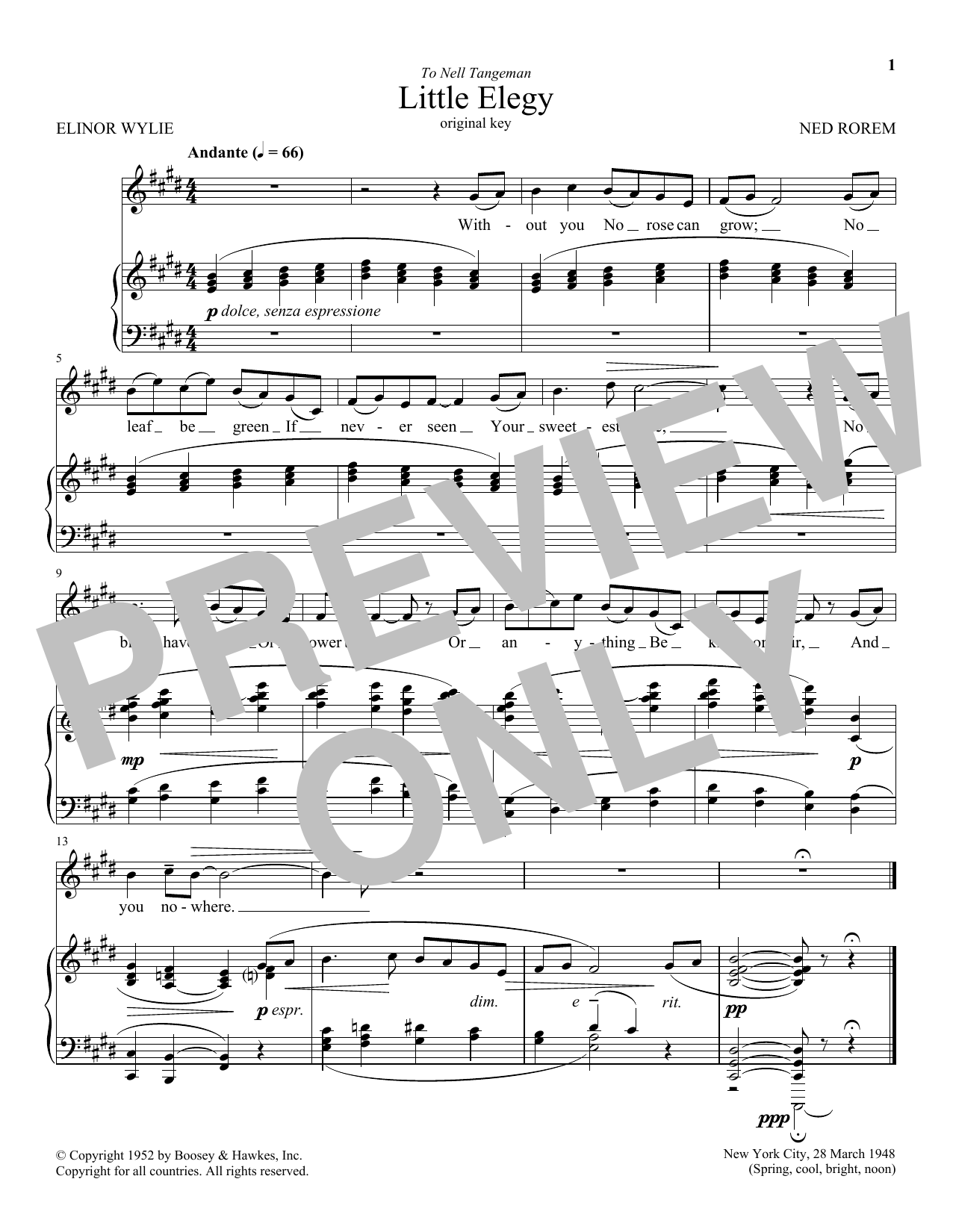 Ned Rorem Little Elegy Sheet Music