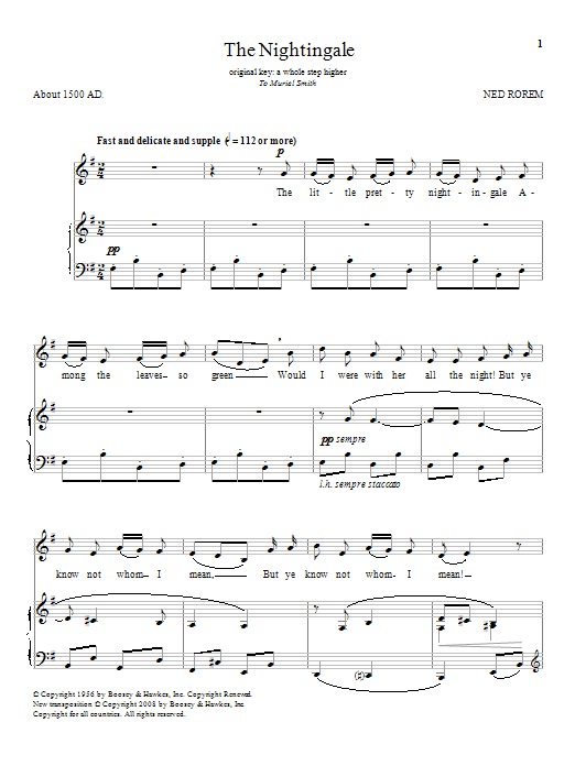 Ned Rorem The Nightingale Sheet Music