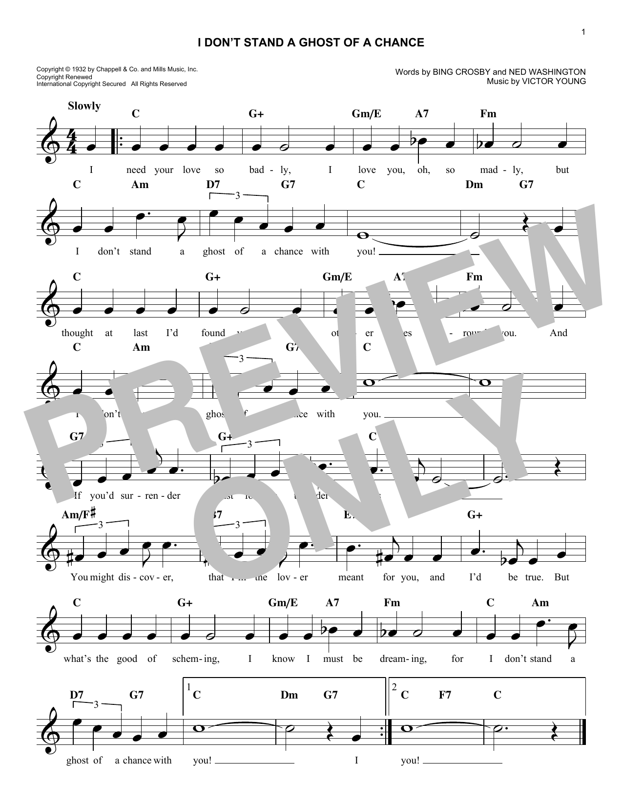 Ned Washington I Don't Stand A Ghost Of A Chance With You Sheet Music