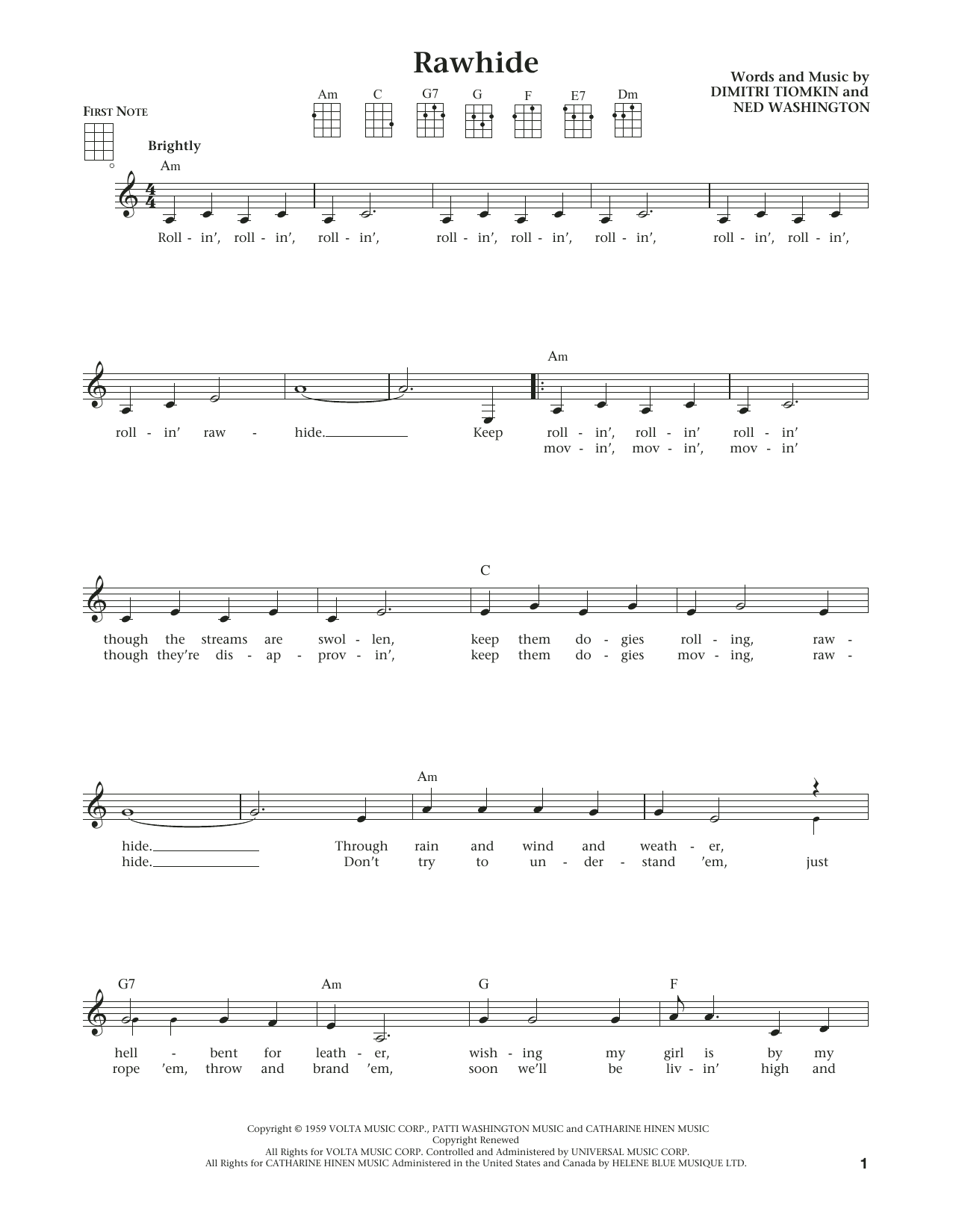 Ned Washington Rawhide (from The Daily Ukulele) (arr. Liz and Jim Beloff) Sheet Music