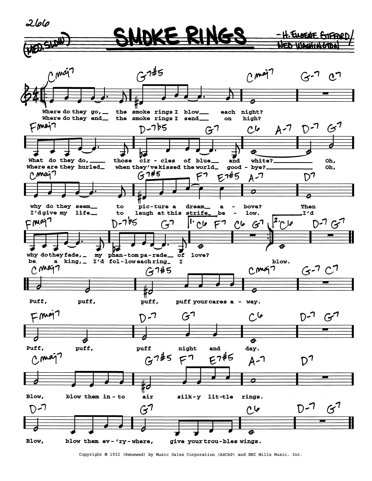 Ned Washington Smoke Rings (Low Voice) Sheet Music