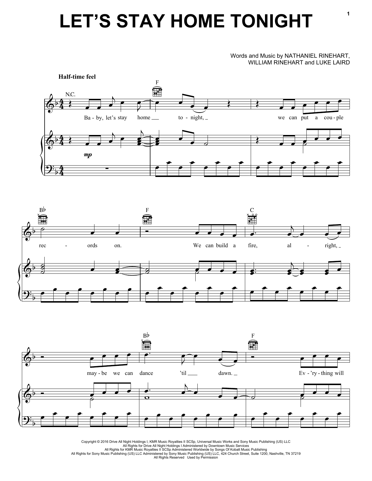 NEEDTOBREATHE Let's Stay Home Tonight Sheet Music