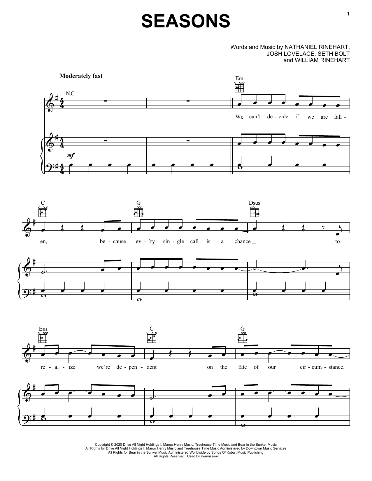 NEEDTOBREATHE Seasons Sheet Music
