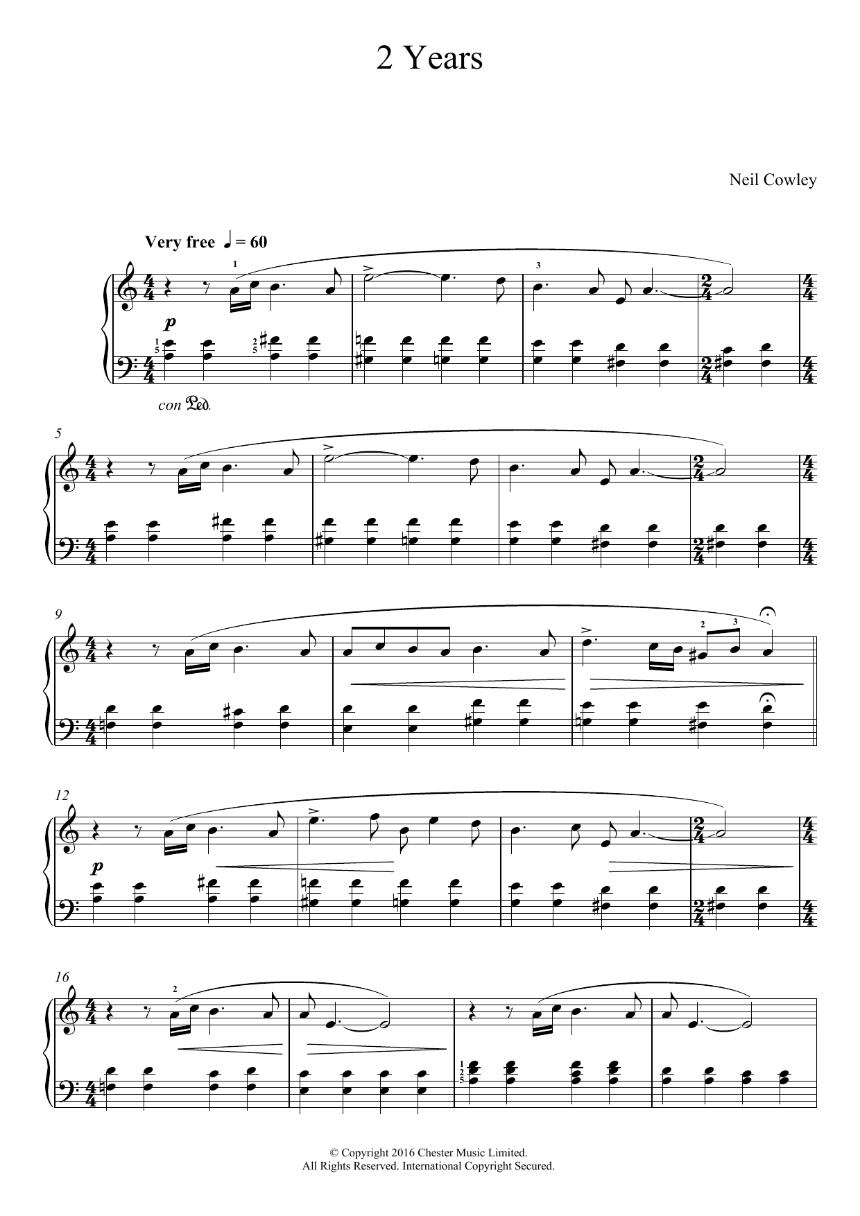 Neil Cowley 2 Years Sheet Music