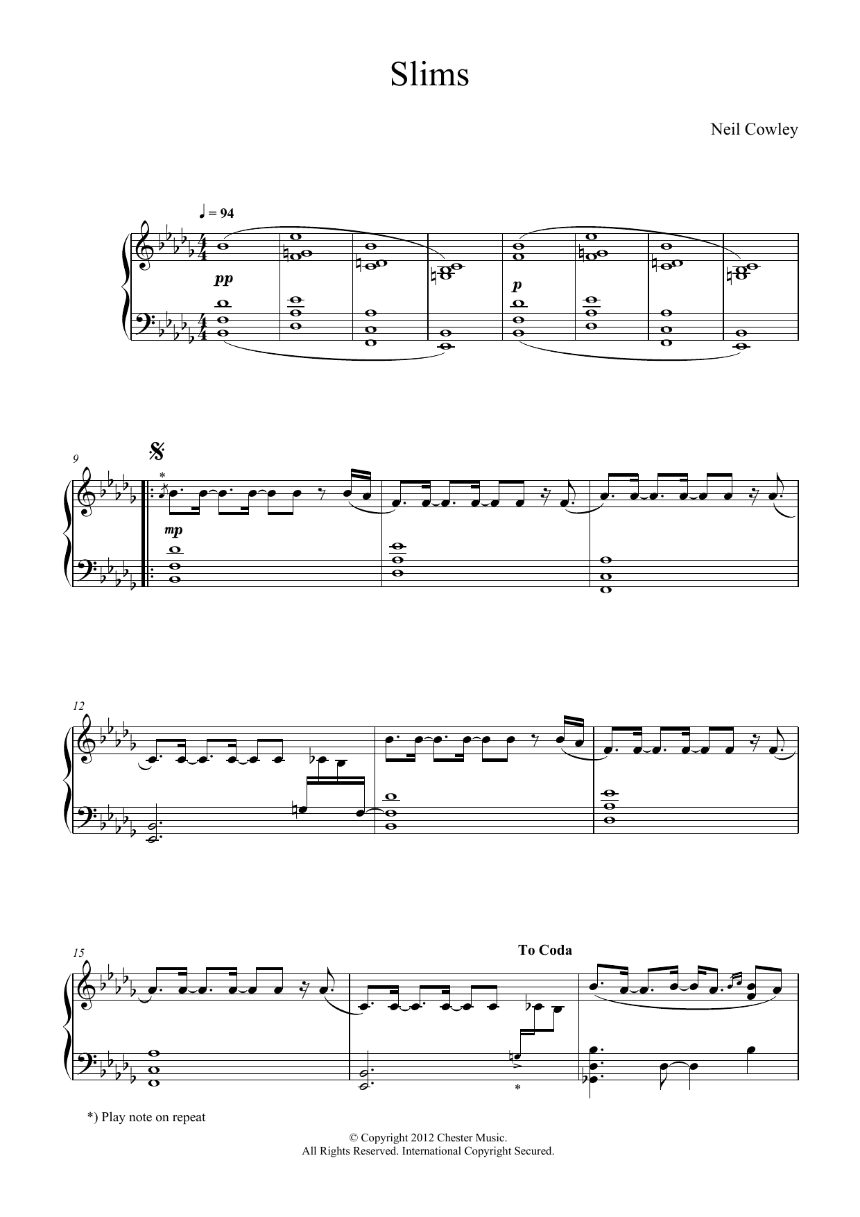 Neil Cowley Slims Sheet Music