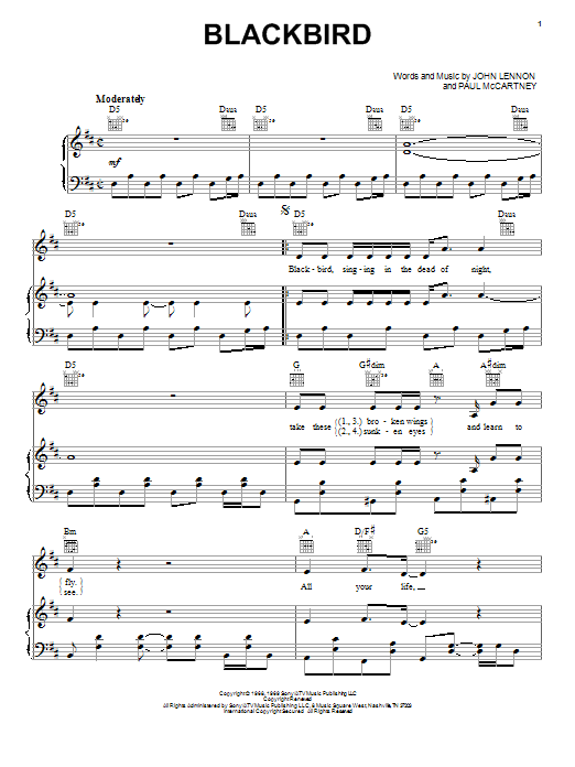 Neil Diamond Blackbird Sheet Music