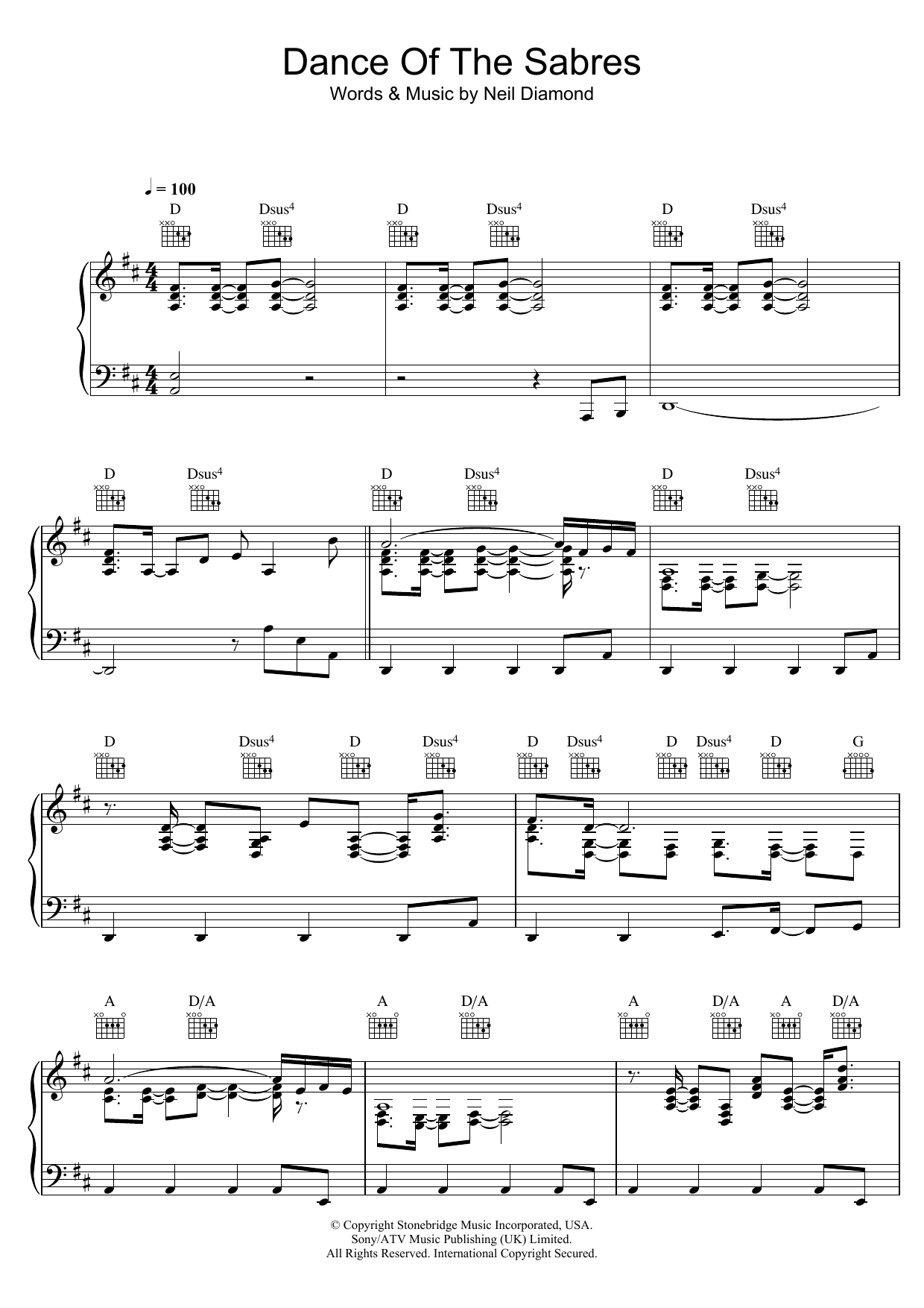 Neil Diamond Dance Of The Sabres Sheet Music