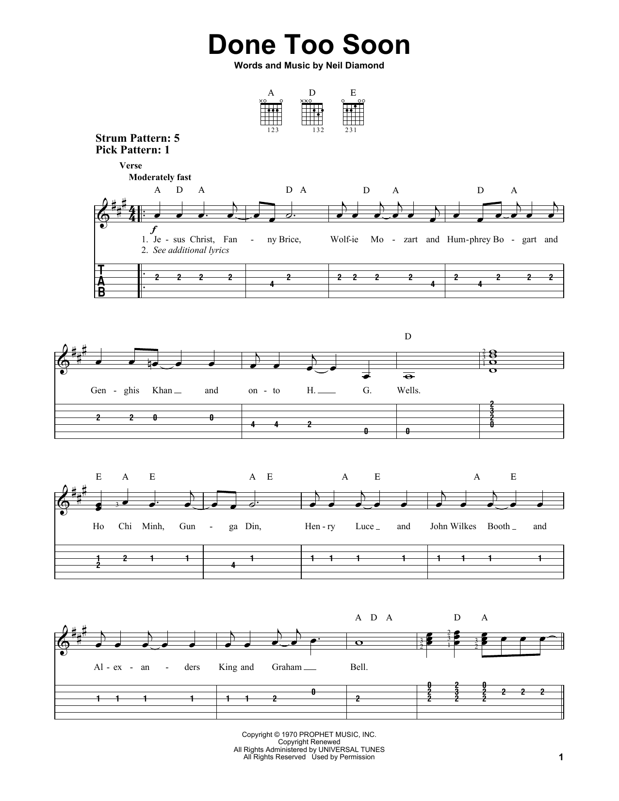 Neil Diamond Done Too Soon Sheet Music