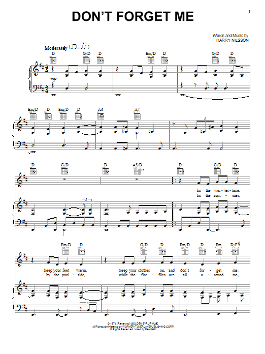Neil Diamond Don't Forget Me Sheet Music