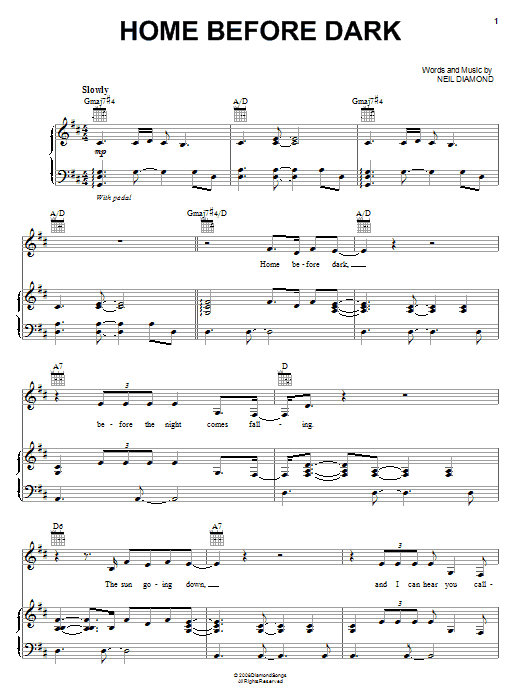 Neil Diamond Home Before Dark Sheet Music