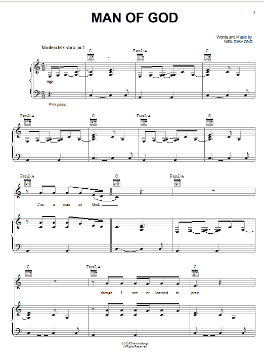 Neil Diamond Man Of God Sheet Music