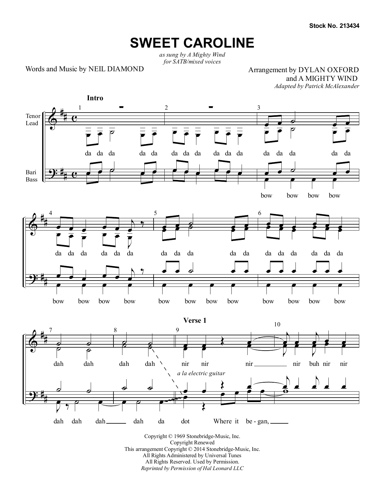 Neil Diamond Sweet Caroline (arr. Dylan Oxford & A Mighty Wind) Sheet Music