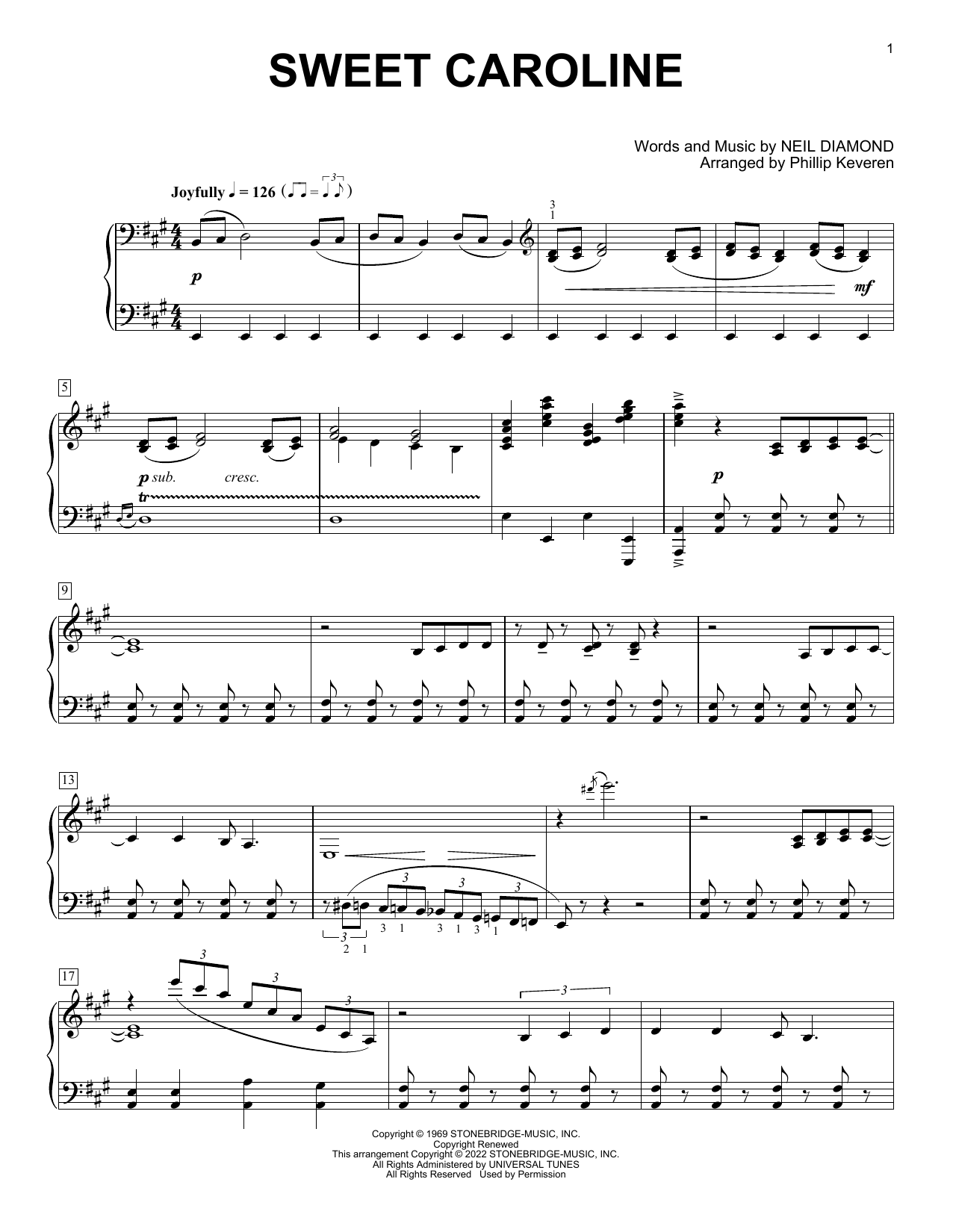 Neil Diamond Sweet Caroline (arr. Phillip Keveren) Sheet Music