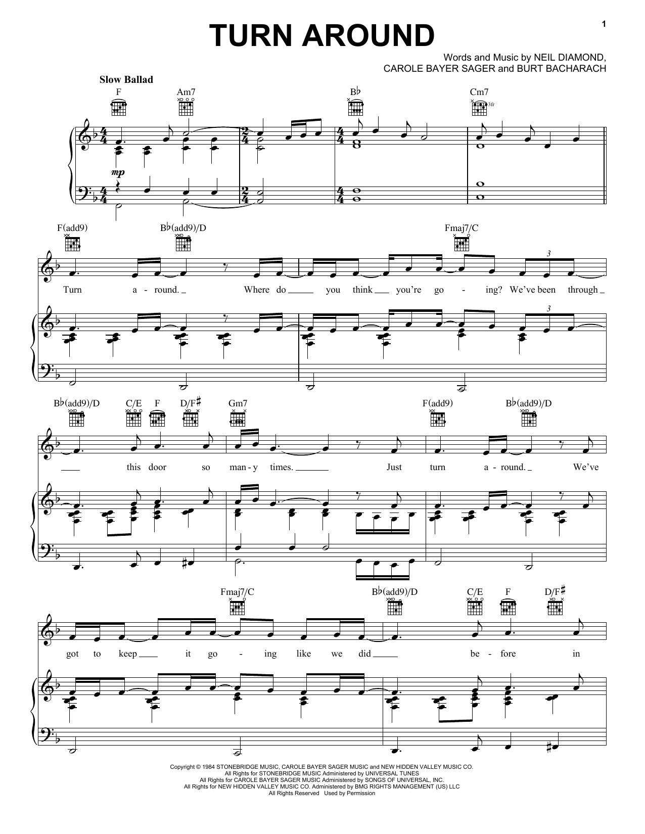 Neil Diamond Turn Around Sheet Music