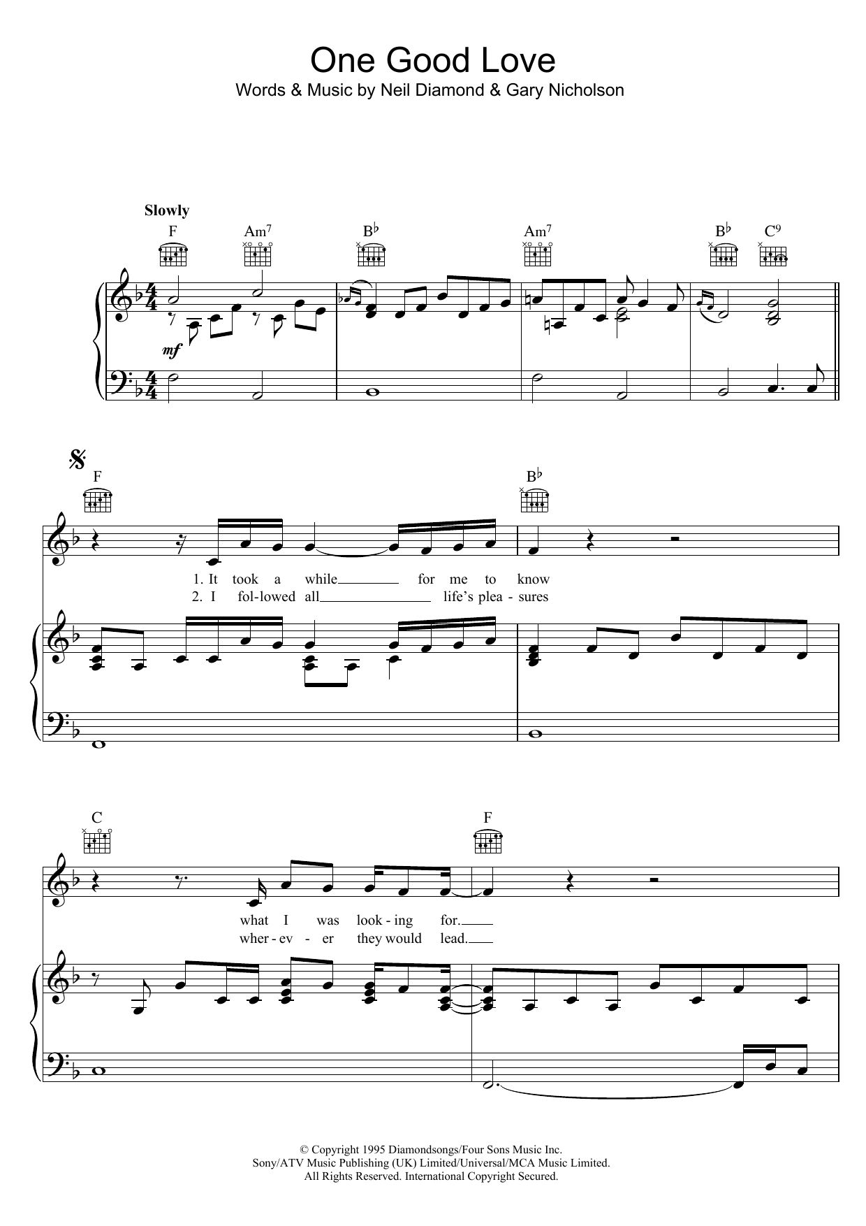 Neil Diamond & Waylon Jennings One Good Love Sheet Music