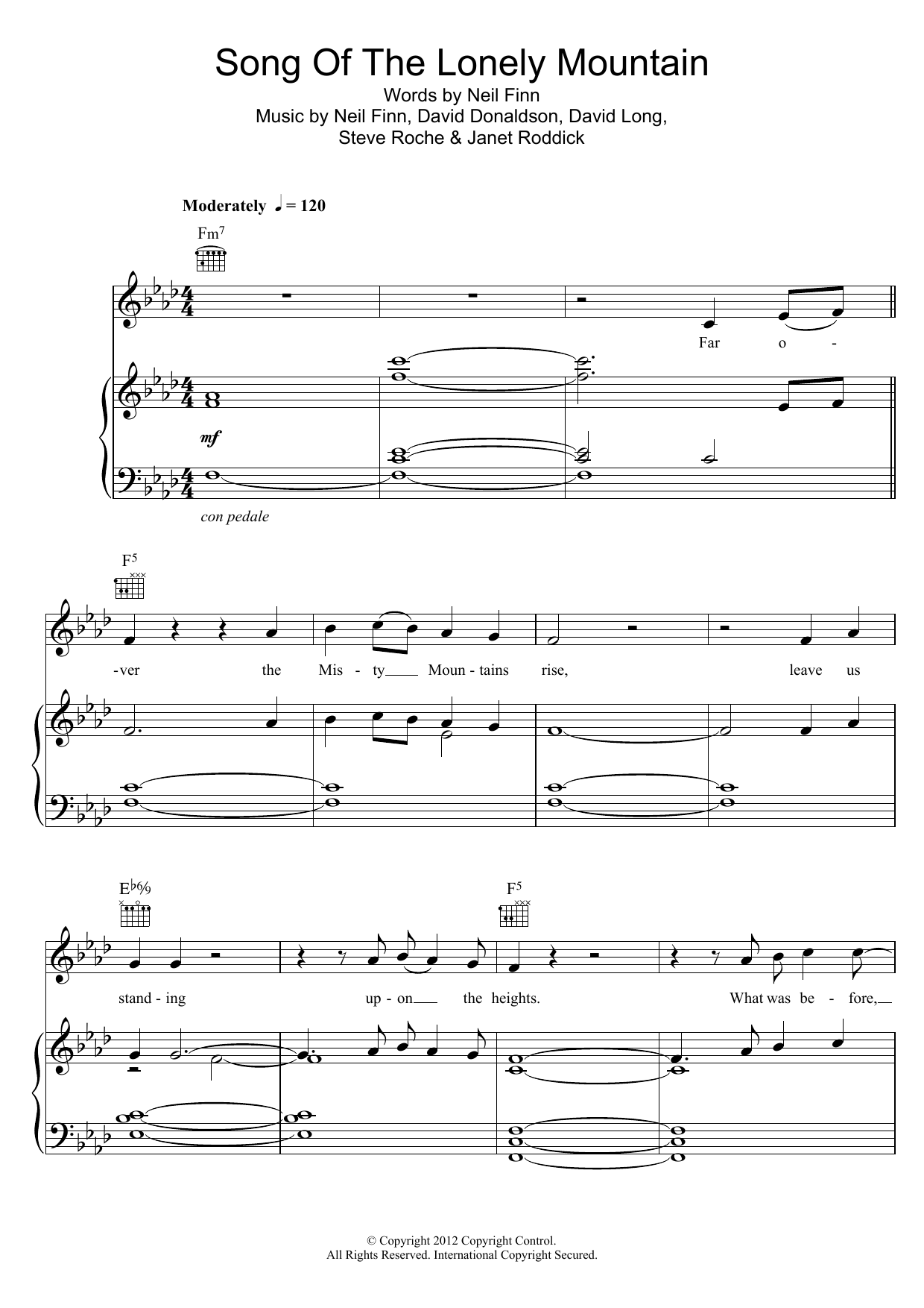 Neil Finn Song Of The Lonely Mountain (from The Hobbit) Sheet Music