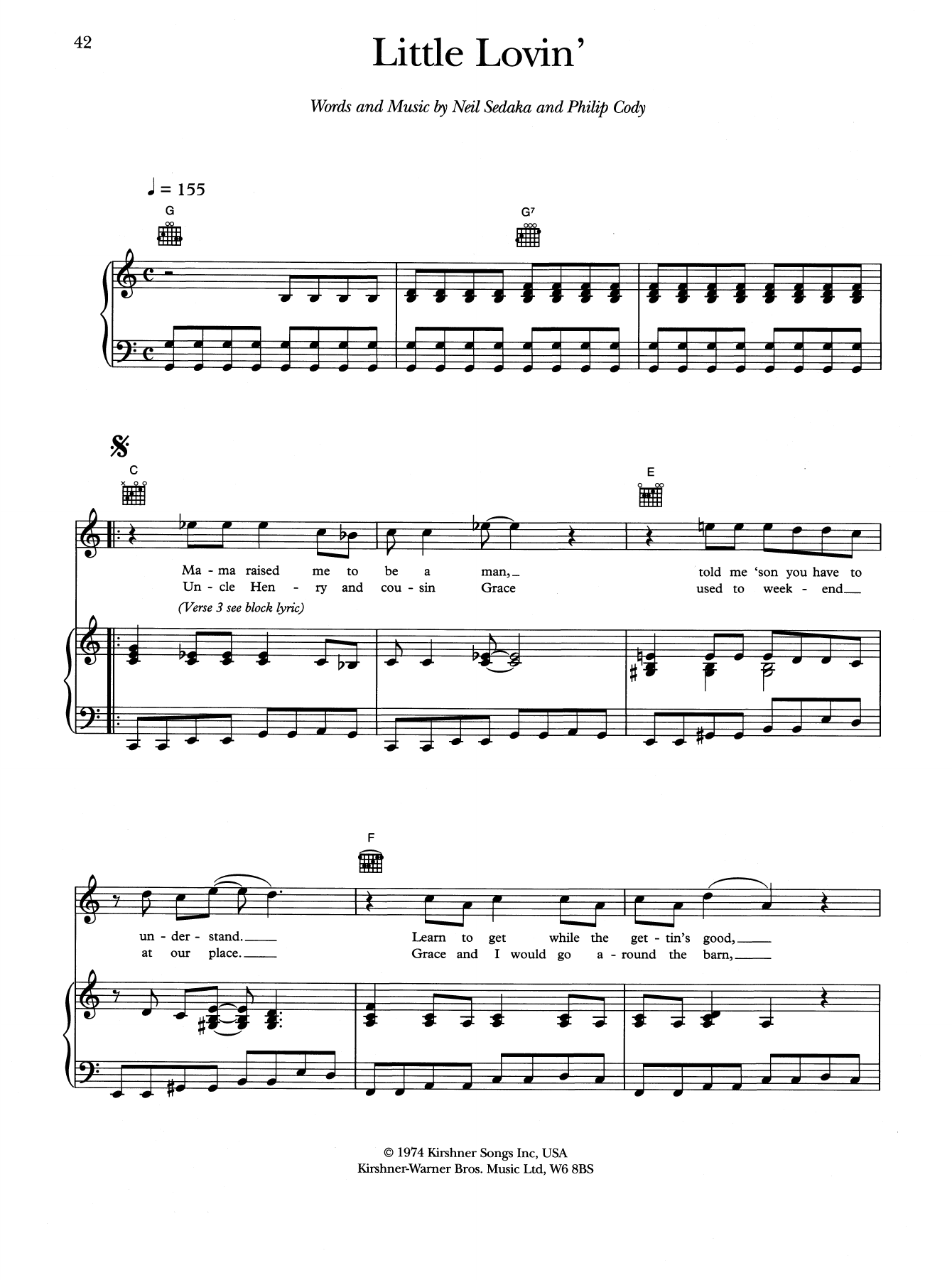 Neil Sedaka A Little Lovin' Sheet Music