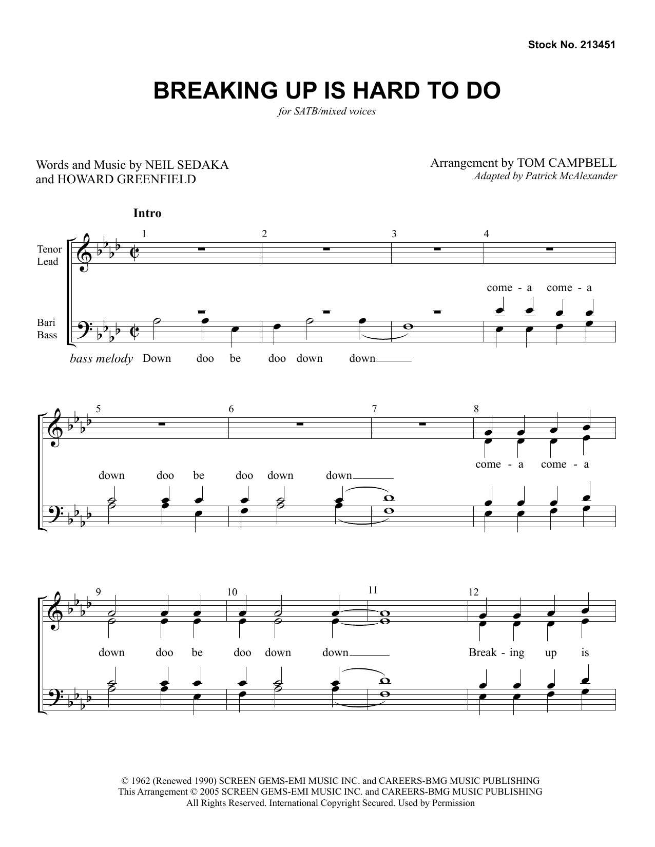 Neil Sedaka Breaking Up Is Hard To Do (arr. Tom Campbell) Sheet Music