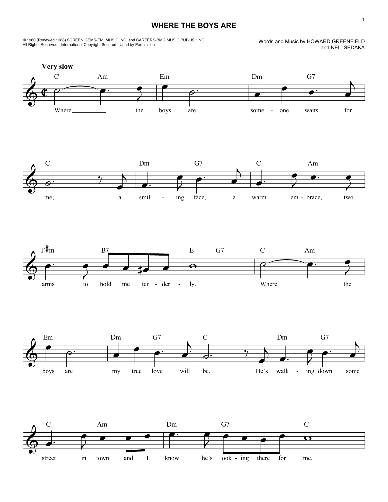 Neil Sedaka Where The Boys Are Sheet Music