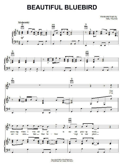 Neil Young Beautiful Bluebird Sheet Music