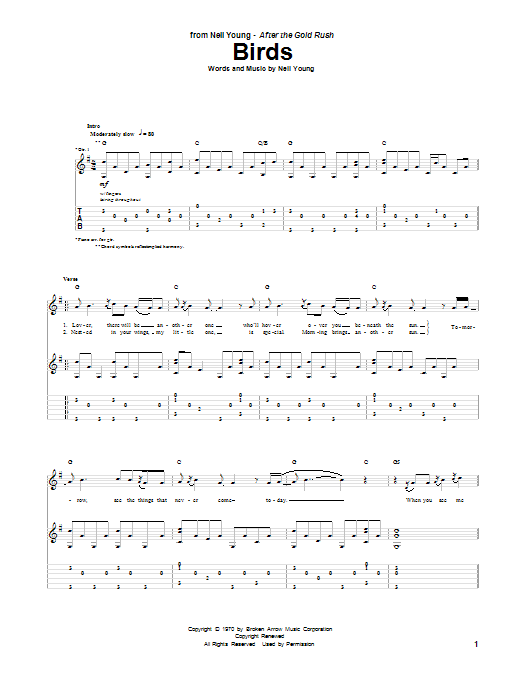 Neil Young Birds Sheet Music
