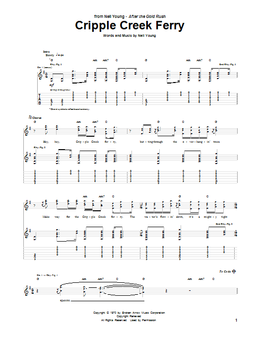 Neil Young Cripple Creek Ferry Sheet Music