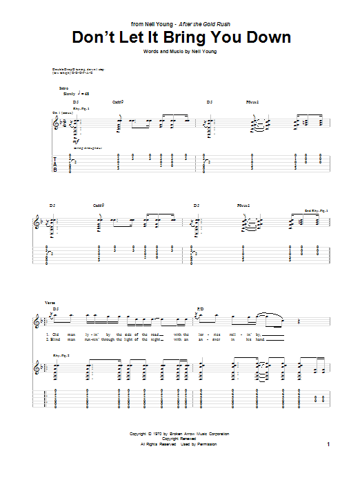 Neil Young Don't Let It Bring You Down Sheet Music