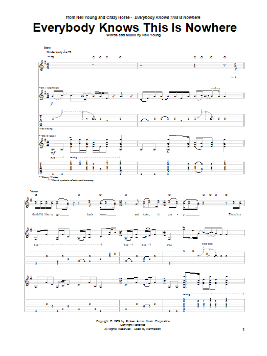 Neil Young Everybody Knows This Is Nowhere Sheet Music