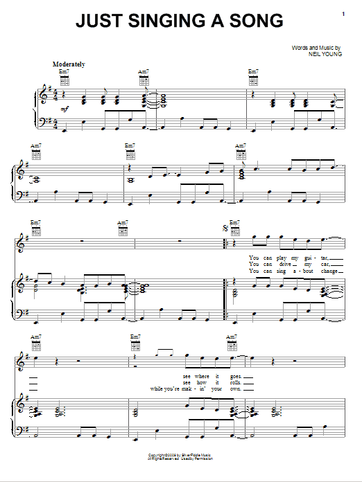 Neil Young Just Singing A Song Sheet Music